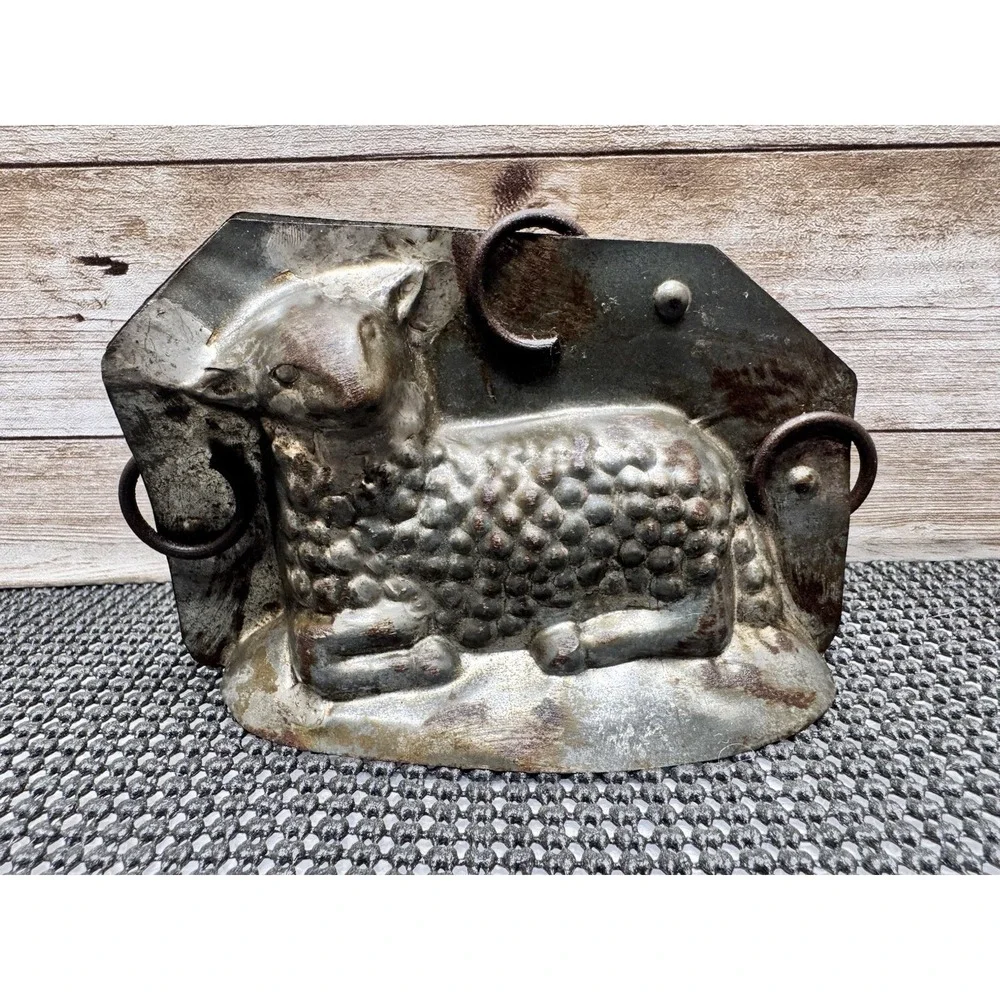 Antique German Lamb Chocolate Mold Easter Sheep Tin Metal Reiche Era